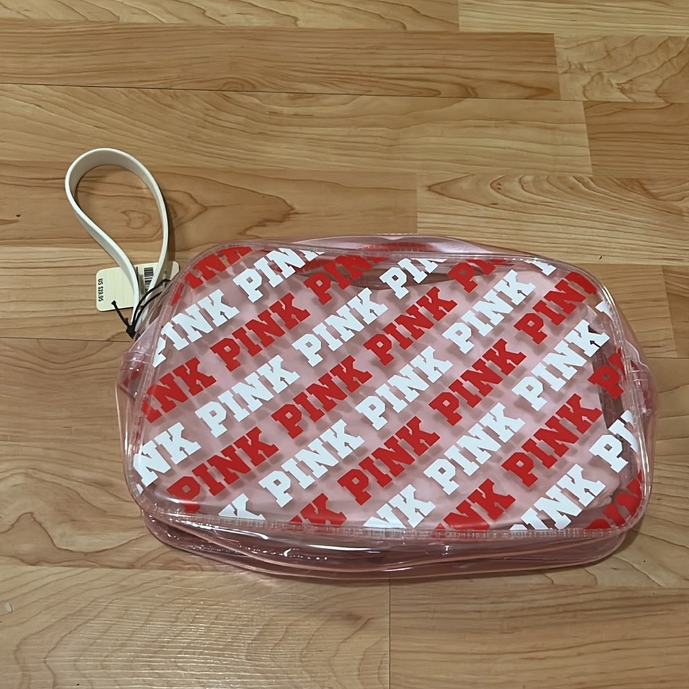 ‼️NWT‼️Victorias Secret PINK Pink Logo Clear Cosmetic Bag - Picture 4 of 6